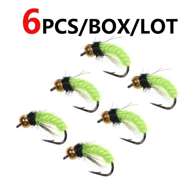 Bimoo 6PCS #12 Mosca Ninfa Scud UV Cabeça de Latão Afundamento Rápido