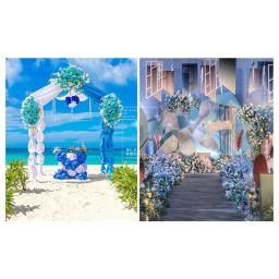 Personalizado azul branco casamento adereços arco pano de fundo festa decoração do evento flor artificial linha de seda gramado ao ar livre arranjo de flores falsas - Image 6