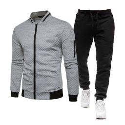 Masculino conjunto de roupas esportivas de treino dos homens da marca roupas de fitness duas peças jaqueta de manga longa + calças casuais - Image 1