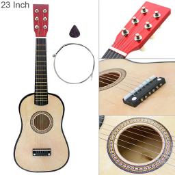 Guitarra acústica Basswood com picareta e corda, instrumento musical, cor de madeira, 6 cordas, 23" - Image 6