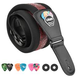 LEKATO-LGS-2 Correia Da Guitarra Elétrica, Cinto De Ombro, Ajustável, 3D Esponja Cinto Musical, 3 "Wide, Pick Holder - Image 1