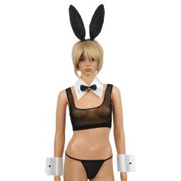 Conjunto de acessórios coelho colar de orelha de coelho laço punhos cauda luvas longas para o dia das bruxas natal cosplay festa traje adereços - Image 4
