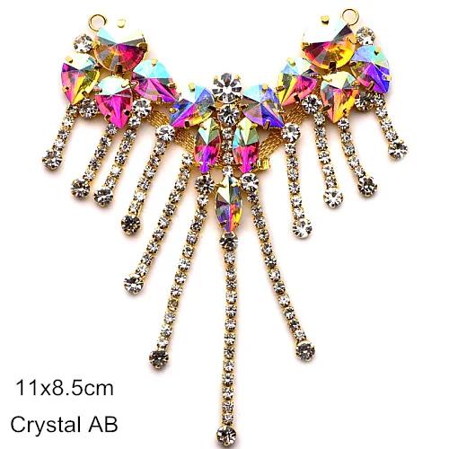 Broche de vidro com strass colorido para costura, decoração de vestido de casamento em base de ouro - 1 peça