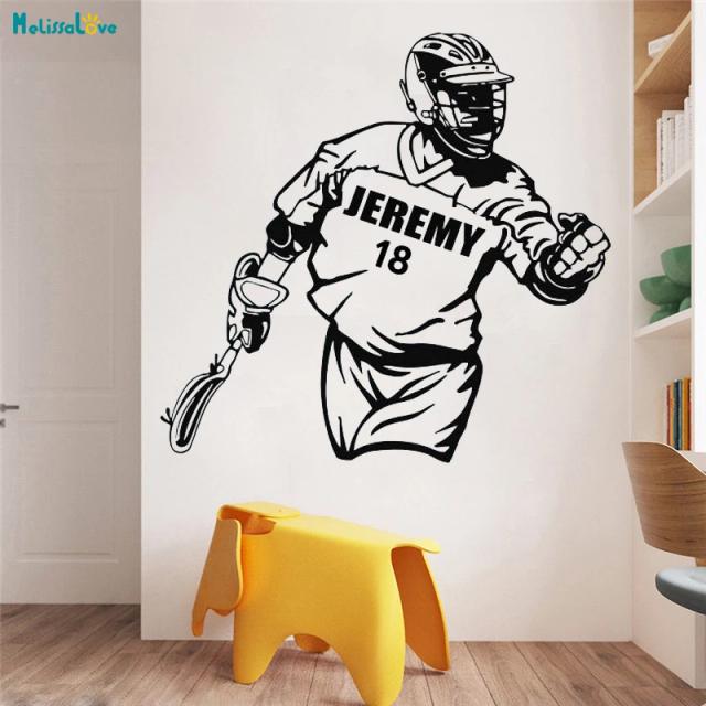 Adesivo de Parede Personalizado com Nome e Número para Jogadores de Lacrosse - Decoração Artística para a Casa - Modelo Vitória YT4583
