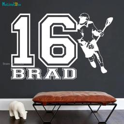 Adesivos de parede personalizados com números grandes e nome personalizado, lacrosse, decalques removíveis, sportsman, pôster murais para casa it3953 - Image 3
