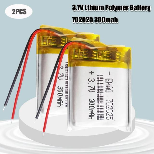 Bateria Recarregável Li-Polímero 3.7V 300mAh 702025 para MP3, Fones Bluetooth, Gravadores de Vídeo Sem Fio e Mouses