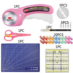 35 peças kits de cortador rotativo 45mm com 5 peças de lâminas régua de retalhos faca de escultura tesoura clipes de tecido para corte de suprimentos de costura - Image 2