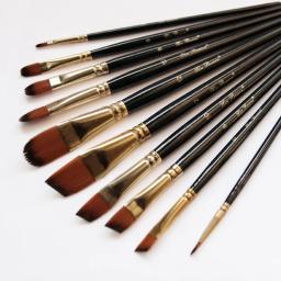 5/6 pçs pincéis de pintura do artista conjunto profissional redondo ângulo plano filbert cabelo de náilon punho preto madeira pintura escova para aquarela - Image 5