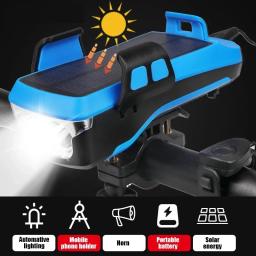 Suporte de celular para bicicleta, lâmpada multifuncional de led com carregamento solar usb para bicicleta, lâmpada com bateria frontal de 4000mah - Image 1