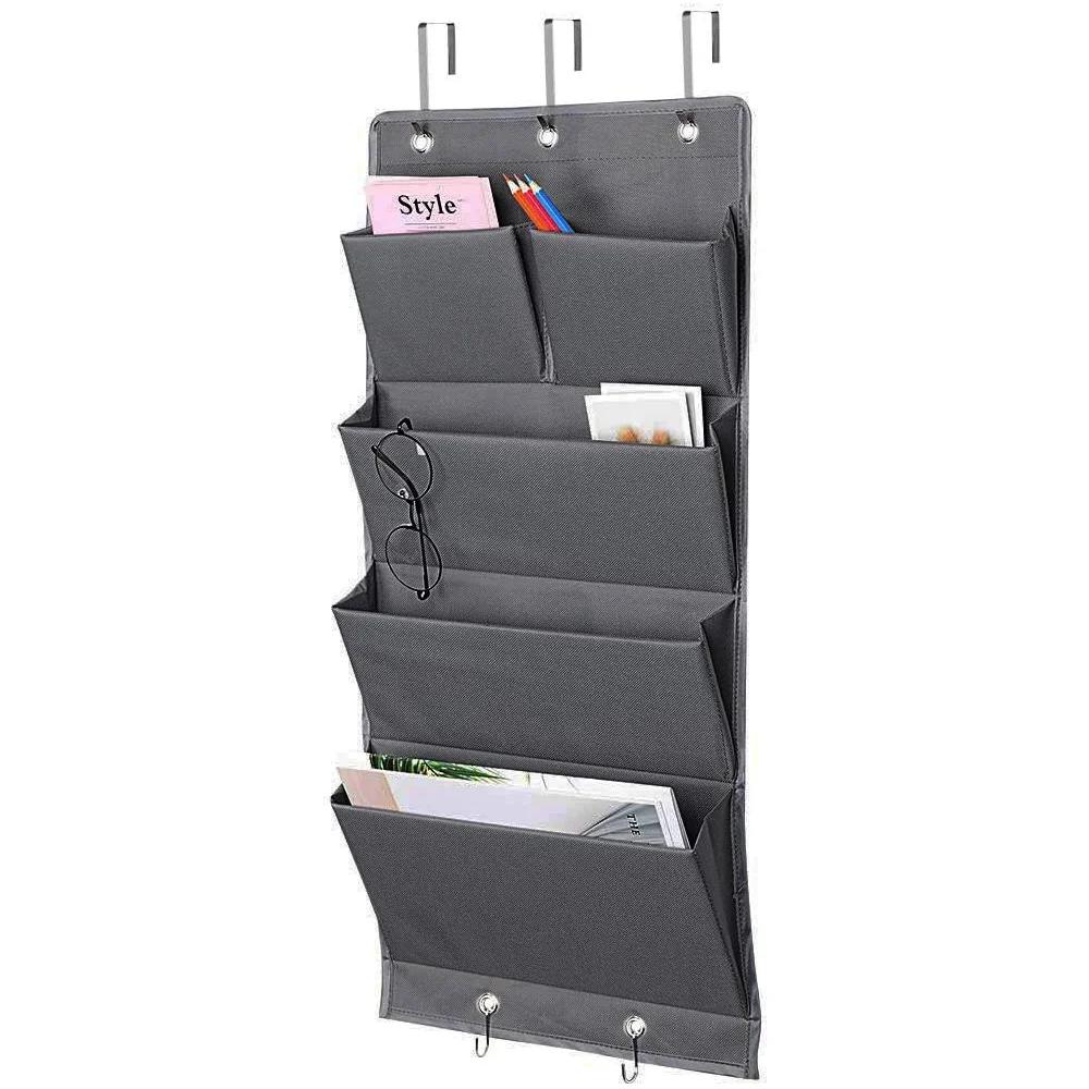 Sobre a Porta Organizador De Armazenamento, Pendurado Com Ganchos, Montagem Na Parede, Material De Escritório, Pastas De Arquivo, Material Escolar, 5 Bolsos - Image 1