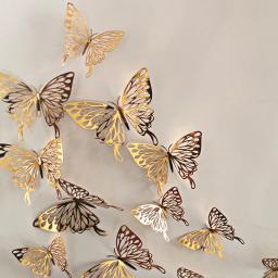 12 pçs/set 3d oco borboletas adesivos metal ouro prata rosa ouro oco borboleta para festa balões decoração de casa decoração da parede - Image 1