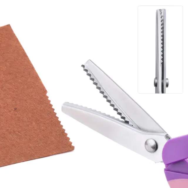 Tesoura de Costura Manual em Aço Inoxidável Preto com Borda Ondulada para Artesanato Têxtil