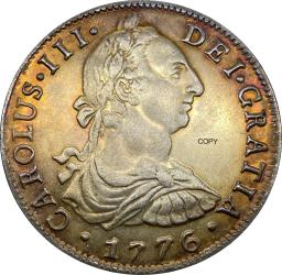 Collectible Moeda de Prata Banhada a Cuproníquel, México 1776, 8 Reales Carlos III Lembrança, Presente Velho, Copiar Moedas - Image 3