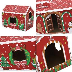 Hoopet natal gato casa de papelão scraching cama do animal de estimação corrugado caixa de papper coelho gatinho filhote de cachorro ninho decoração de natal - Image 6