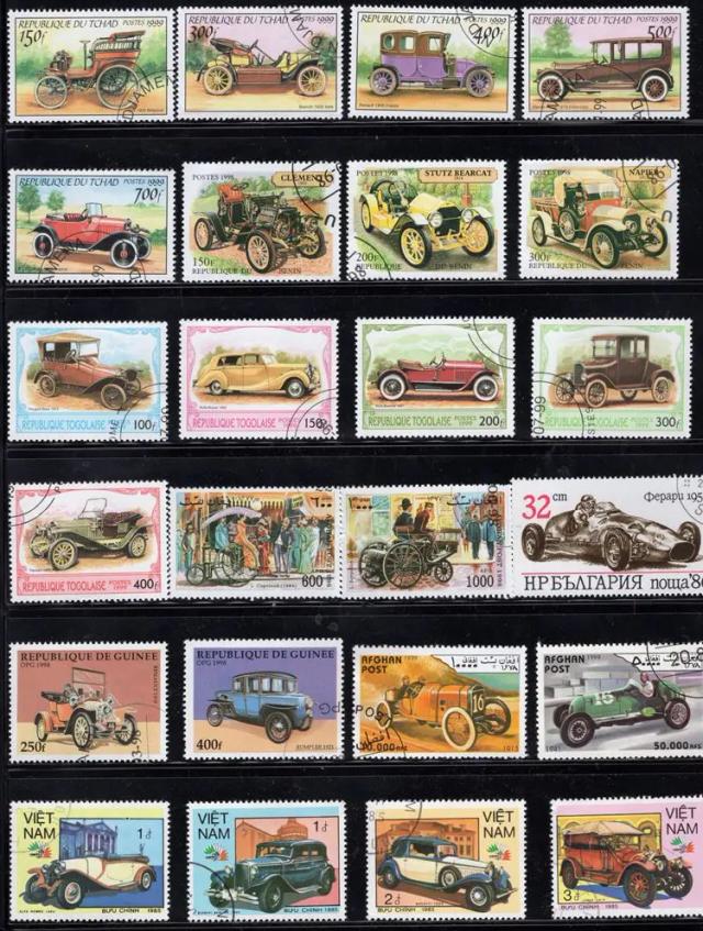 Conjunto Exclusivo de 50 Selos Postais de Carros de Diversos Países para Colecionadores