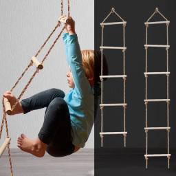 Kids 'Wooden Rope Ladder, Multi Rungs, Escalada Jogo, Atividade de Treinamento ao ar livre, Swing Sports Seguro, Swivel Swivel, Fitness Toy - Image 4