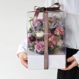Criativo panorâmico pvc rosa caixa de buquê à prova dwaterproof água dia dos namorados sacos de presente flor caixa de embalagem florista suprimentos de embalagem - Image 1