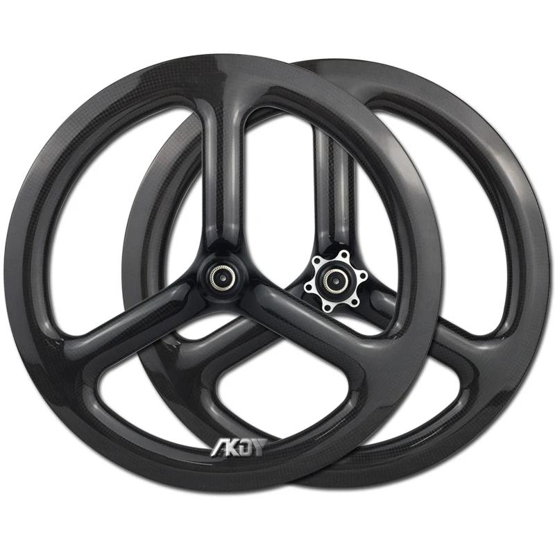Rodado de carbono para bicicleta dobrável, Freio a disco, Três raios, Rodas do clíncher, 9 10 11 Velocidade, 16in, 16in, 349 - Image 1