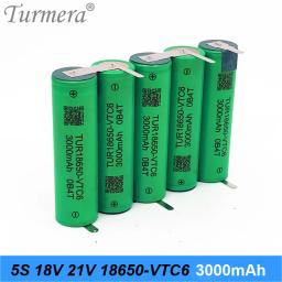 Bateria de lítio turmera 18650 vtc6 3000mah 6000mah embutida 18v 21v 30a tira de solda para chave de fenda bateria shurika shura personalizada - Image 5