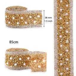 Qiao strass guarnição pérola fita de cristal ferro/cola em diy fita de corrente decorativa para strass guarnições decorações de vestuário - Image 3