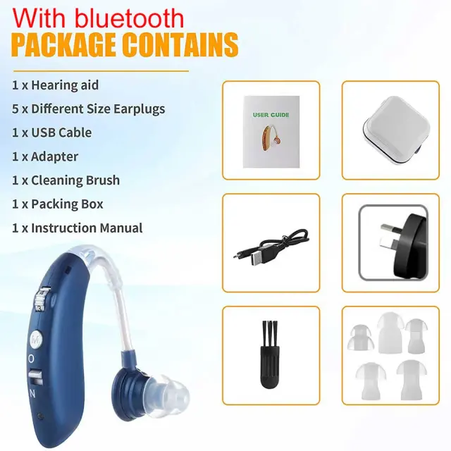 Aparelho Auditivo Bluetooth Recarregável para Idosos com Amplificação de Som e Ajuste de Tom de Chamada