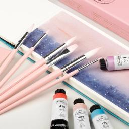 Conjunto profissional de pincéis, 6 peças, aquarela, desenho, arte, suprimentos, rosa, presente, conjunto de pincéis, aquarela - Image 5