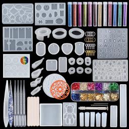 Conjunto de moldes de silicone para resina epóxi, kit de moldes com broca manual, lantejoulas glitter, ferramentas para pingente, brinco, DIY - Image 1