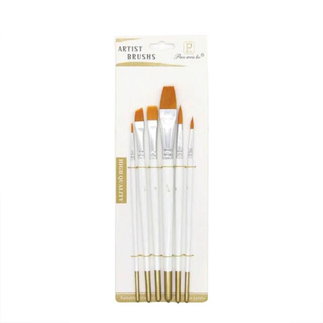 Pincéis de Aquarela de 6 Tamanhos e Formas Diferentes - Ponta Redonda em Nylon para Pintura de Cabelos e Acessórios Artísticos