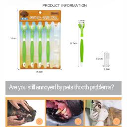 Pet Toothbrush Kit para cão e gato, Cuidados dentários, Três cabeças, Dedo Toothbrush, Dentes limpeza da boca - Image 4