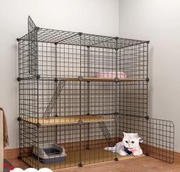 Diy pet cat gaiola grande interior casa interior ao ar livre grande gato casa villa multi porta & janela dobrável destacável grande hous - Image 3