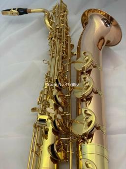 Venda quente saxofone baritone e plana baixo uma laca de ouro rosa bronze sino instrumento musical profissional com caso - Image 2