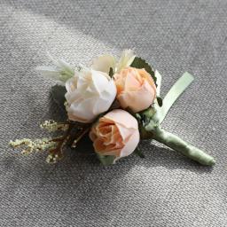 Corsage de pulso masculino para casamento, pulseira de dama de honra, seda flor, rosa vermelha, alfinetes do noivo, boutonniere - Image 3