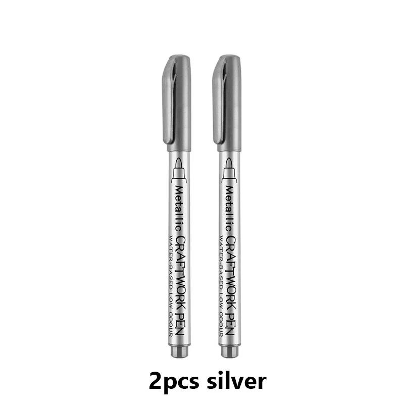 Canetas marcadoras de tinta permanente à prova d'água, 2 unidades, ouro e prata para desenhar estudantes, escola, material de escritório, marcador diy, caneta de artesanato - Image 1