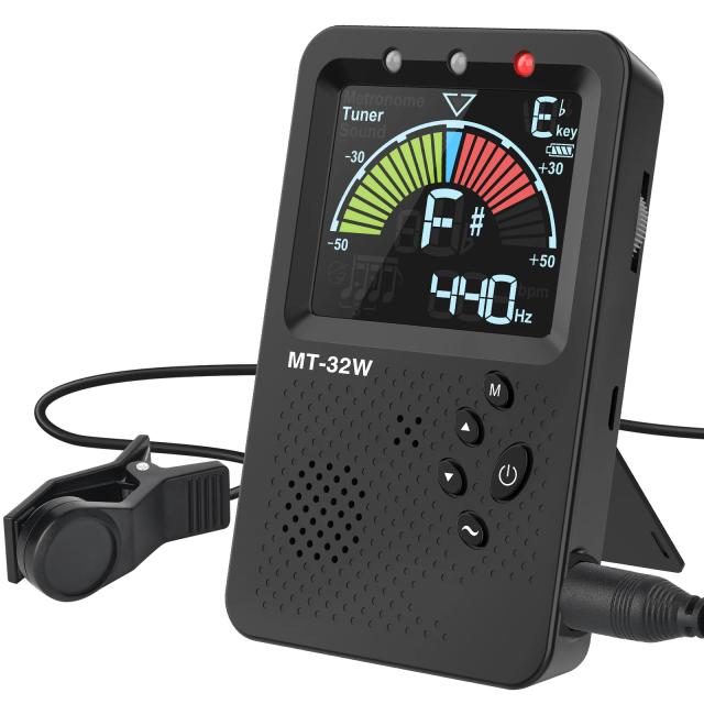 Sintonizador Multifunções para Guitarra, Baixo, Violino e Ukulele com Gerador de Tom e Display Cromático