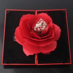 Anéis Elegantes Caixa de Exibição Caso Noivado Casamento, Flor Rosa Presente para o Amor, Suporte De Armazenamento De Jóias, Moda 3D, Caixa Vermelha Alegre - Image 1