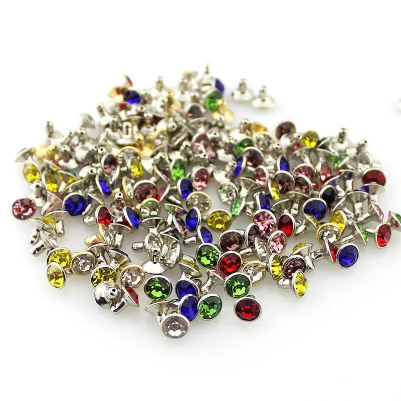 Strass coloridos rebites para couro, cobre, picos de cristal, acessório DIY, roupas, decoração de sacos, 7mm, 100 conjuntos por lote, moda - Image 1