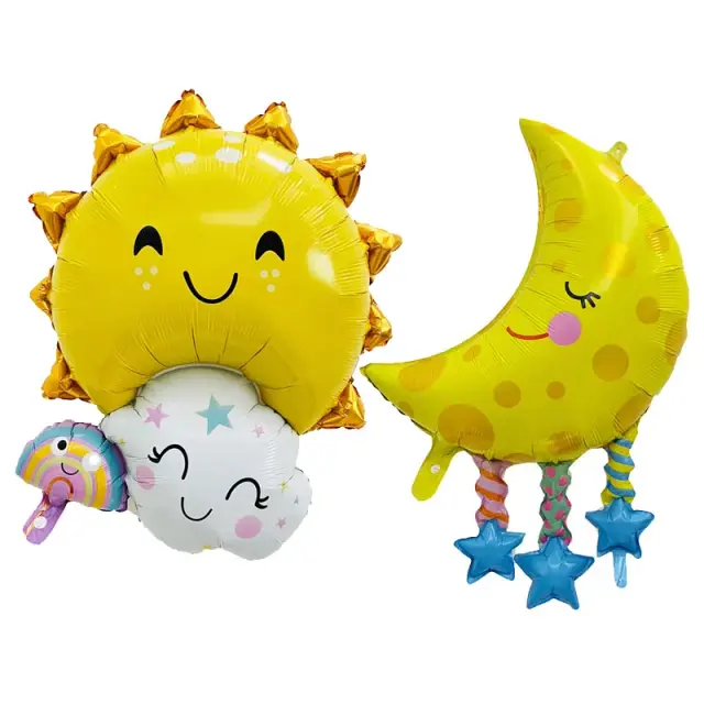 Balões Metalizados de Arco-Íris com Pingente de Lua para Decoração de Festas de Aniversário Infantil - Conjunto com 2 Peças e Balão de Hélio