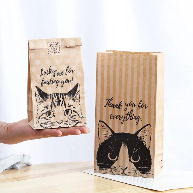 Conjunto de 10 Sacos de Presente de Papel Kraft para Gatos, Doces e Cookies - Ideal para Casamentos e Festas de Aniversário