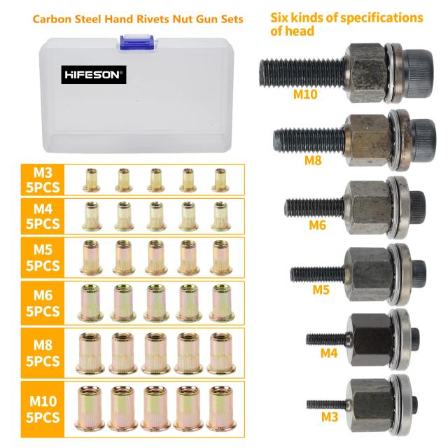 Ferramentas Hipuron: Conjunto Completo com Rebites, 36 Espaços, Porcas e Acessórios em Aço Inoxidável para M3, M4, M5, M6, M8 e M10