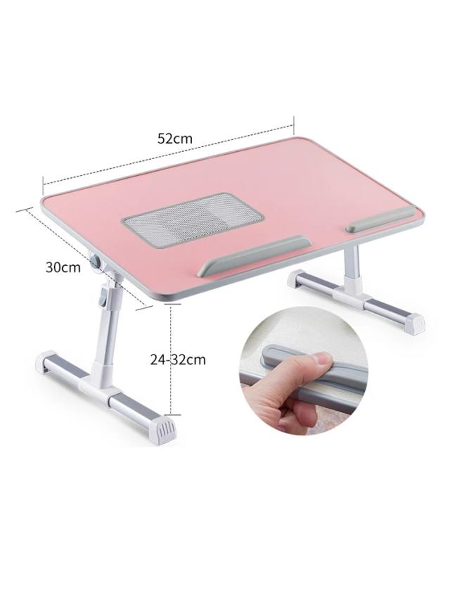 Cama Portátil Dobrável com Suporte para Laptop e Ventilador de Refrigeração, Mesa Ajustável para Centro e Sofá