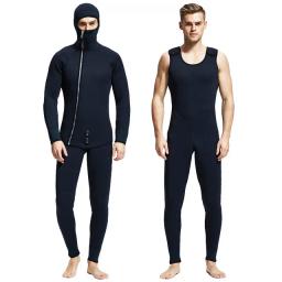 Roupa de mergulho com capuz para homens, 5mm, duas peças, neoprene, mergulho subaquático, caça, surf, com zíper - Image 3
