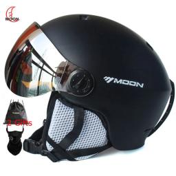 Lua capacete de esqui integralmente moldado pc + eps capacete de esqui de alta qualidade óculos esportes ao ar livre esqui snowboard skate capacetes dos homens - Image 1