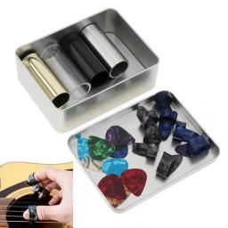 Guitarra Slide Picks Kit com Caixa, Aço Inoxidável, Slides, Polegar, Dedo, Celulóide, Ukulele - Image 1