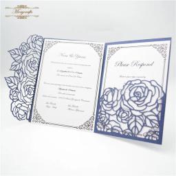 Convites de casamento elegantes do corte do laser da dobra do bolso - Image 1