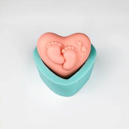 Molde de silicone para sabão e sabonete para bebês, forma de coração para os pés, molde para sabonete artesanal, argila e velas de resina - Image 1