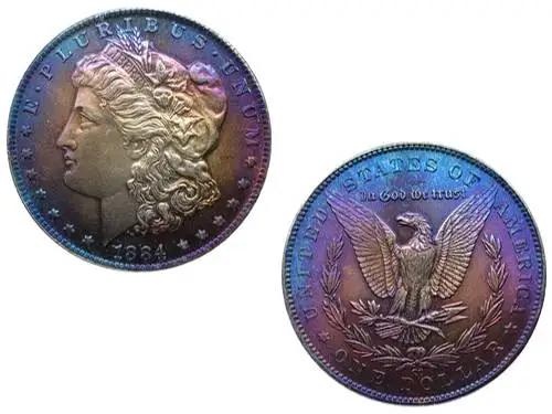 Cópia do Dólar de 1884 CC Morgan: Moeda da Liberdade em Cupronickel e Prata com Inscrição "Em Deus Confiamos"