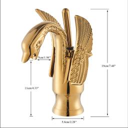 Ouro torneira da bacia de bronze deck monte banheiro torneiras forma cisne único punho pia lavatório misturador água quente e fria - Image 5