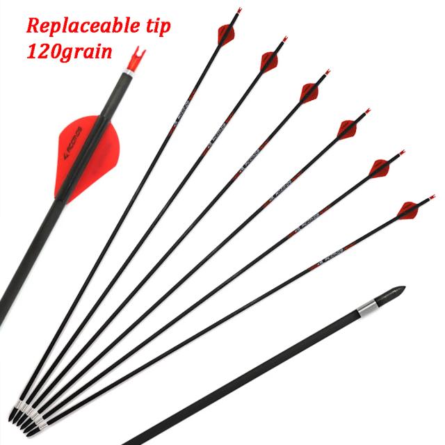Flechas de Carbono para Tiro com Arco Composto - 31 Polegadas, ID 5.2mm, Diversas Espinas 300 a 700, Pacote com 12 Unidades