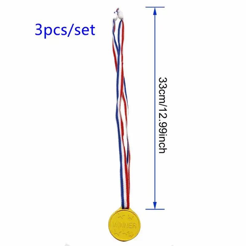 3/5 pçs crianças medalhas de ouro plástico com fita vencedores medalhas esportes dia festa saco prêmios brinquedos para crianças prêmios do estudante - Image 1
