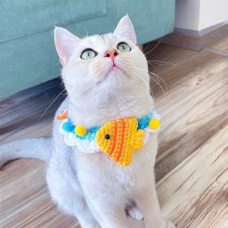 Super bonito mão-tecido moda gato babador acessórios colorido pequeno animal malha lã colarinho pet cachecol suprimentos para filhote de cachorro gatinho - Image 3